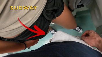 Play Grinding Dick in her Pussy Over Clothes in Subway Train and she Enjoyed