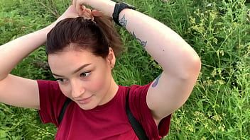 Play Public outdoor blowjob with creampie from shy girl in the bushes - Olivia Moore