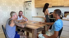 Play Brunette Wife's Tight Pussy Stretched in Foursome